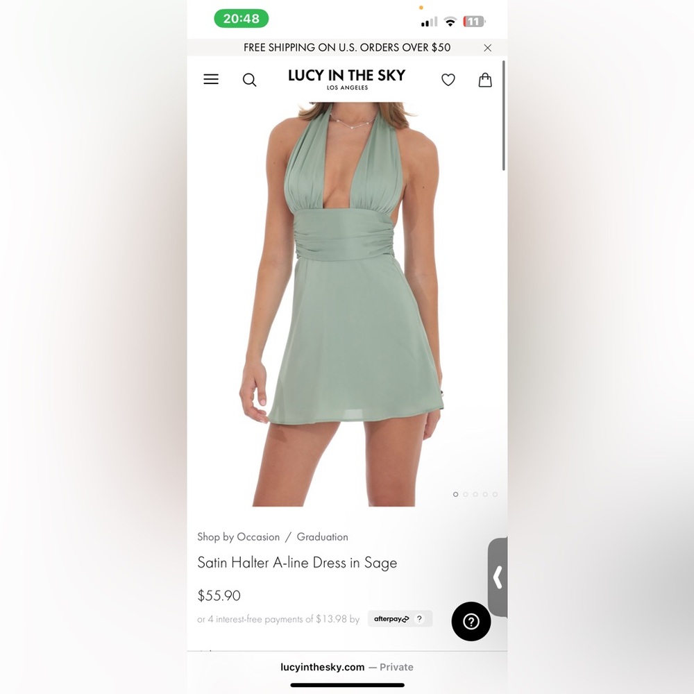 NWOT Lucy in the Sky Sage Mini Dress